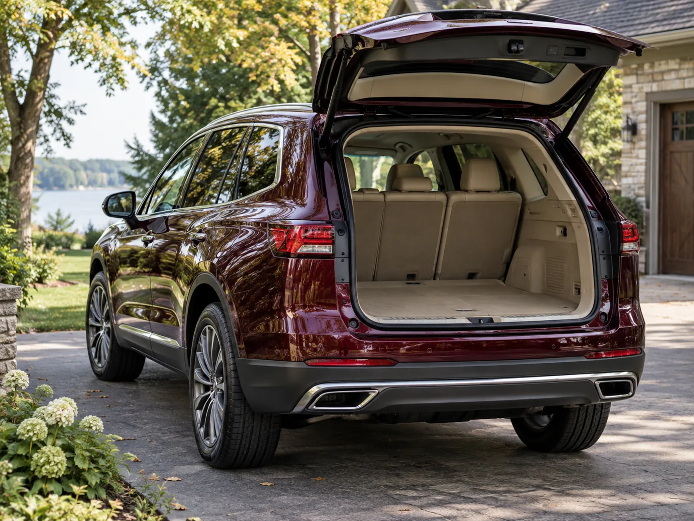 Mock illustration of a freshly detailed SUV with a clean open cargo area